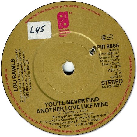 YOU’LL NEVER FIND ANOTHER LOVE LIKE MINE (VG+) / LADY LOVE (VG+)