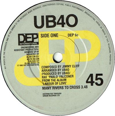 MANY RIVERS TO CROSS (VG+) / FOOD FOR THOUGHT Live Version (VG+)