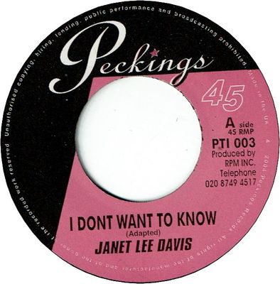 I DON'T WANT TO KNOW (VG+) / SIR DUKE SPECIAL (VG+)