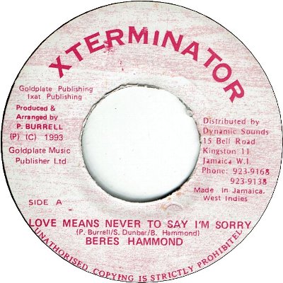 LOVE MEANS NEVER TO SAY I'M SORRY (VG+)